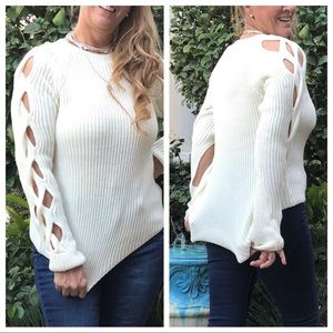 White Criss Cross Sleeve Sweater